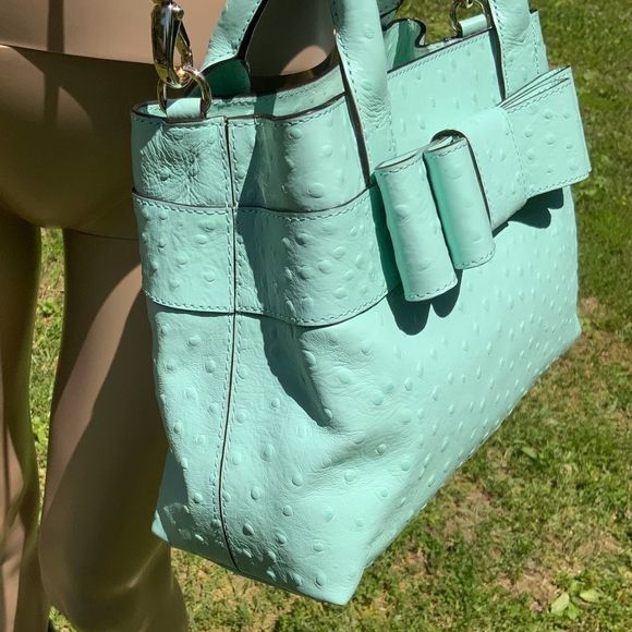 NWT $429 kate spade | Provence Charm City Ostrich Satchel Bag | Robin’s Egg Blue - Picture 6 of 15